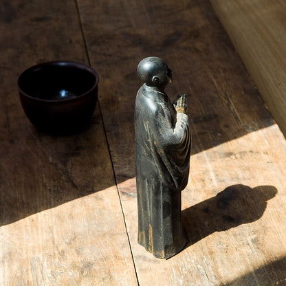 Zen-Inspired Chinese Monk Amitabha Buddha Ornament with Hands Clasped in Prayer for Tea Table Decoration