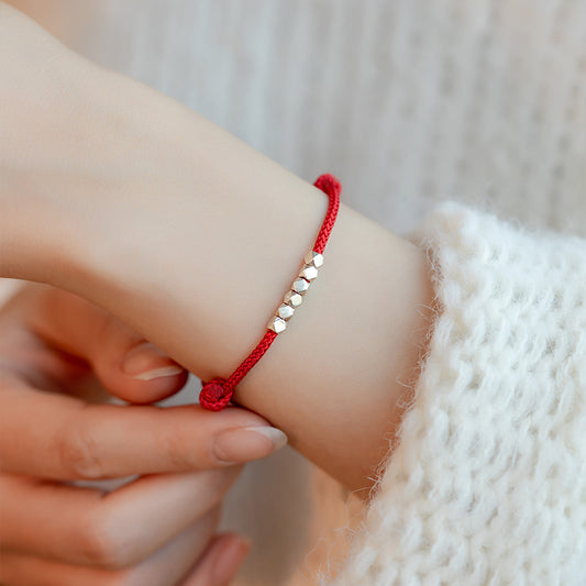 Silver Fragments Red Cord Bracelet - Unique Design, Instagram-Style