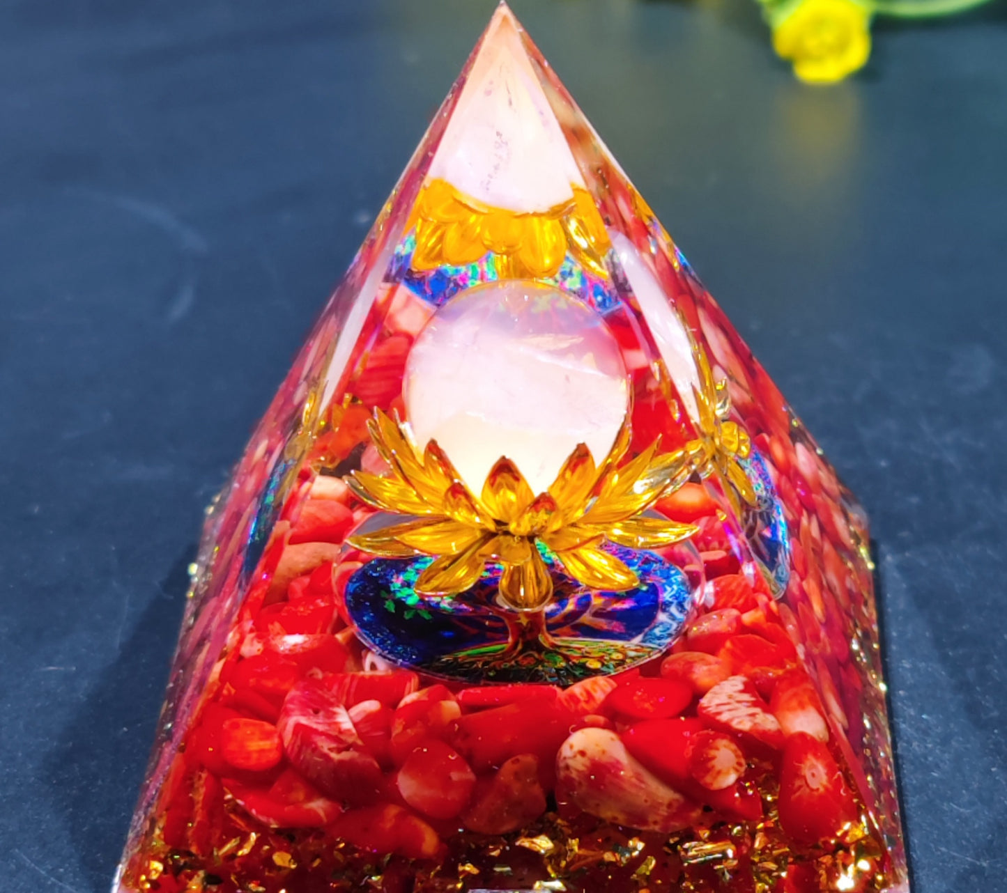 Crystal Ball Stone Pyramid Resin Home Decor Ornament