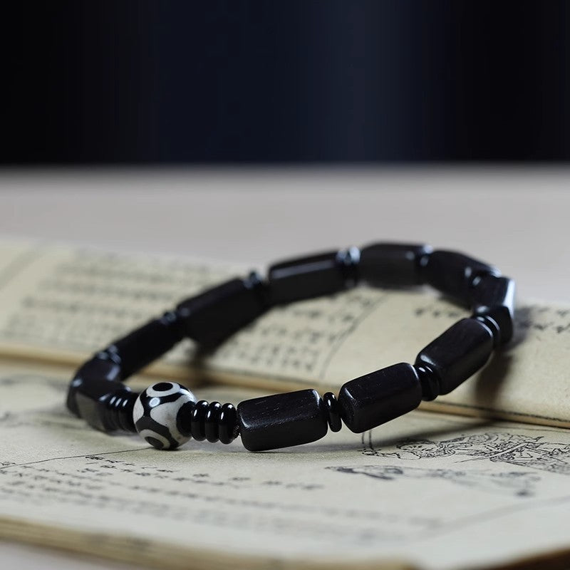 Violet Ebony Rectangular Bead Bracelet, Blackwood Ethnic Style for Men and Women