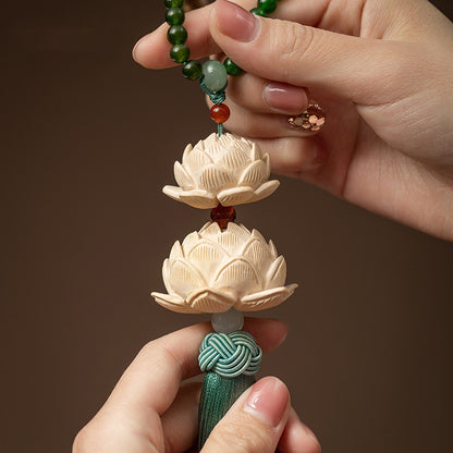 Boxwood Double Lotus Car Hanging Ornament