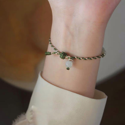 Hetian Jade Lychee Frost Peace Button Braided Adjustable Bracelet