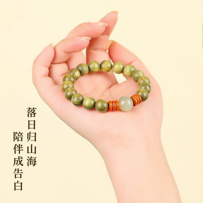 Green Sandalwood Bracelet for Men and Women – High-Quality Hetian Jade Bead Bracelet