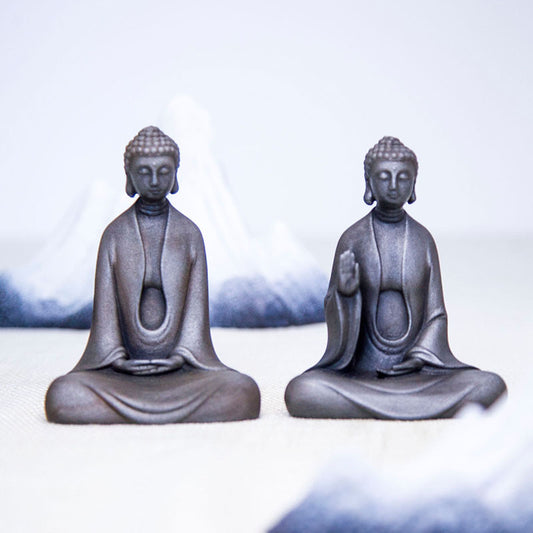 Zen-Inspired New Cast-Iron Imitation Premium in the Chinese Style Handcrafted, imaginative desktop ornament featuring a Shakyamuni Buddha figurine