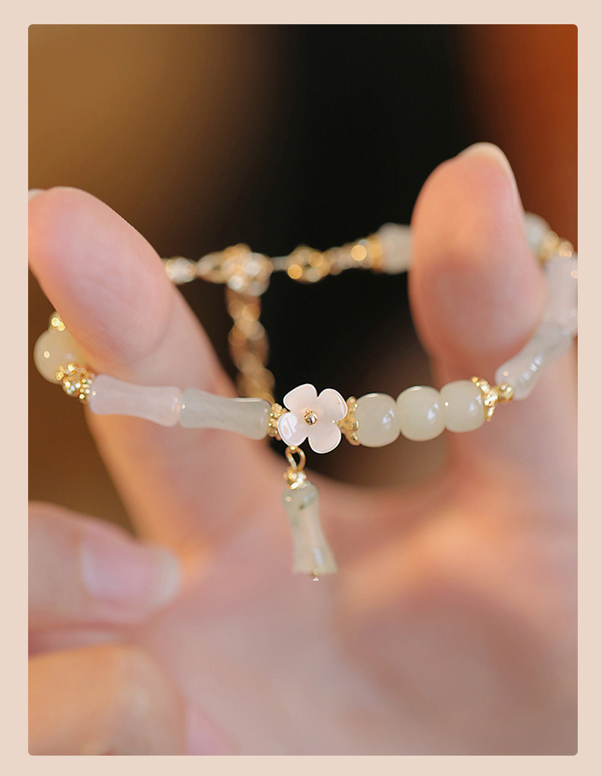 Adding Flourish to Beauty: New Chinese-Style Bamboo-Node Hetian Jade Bracelet