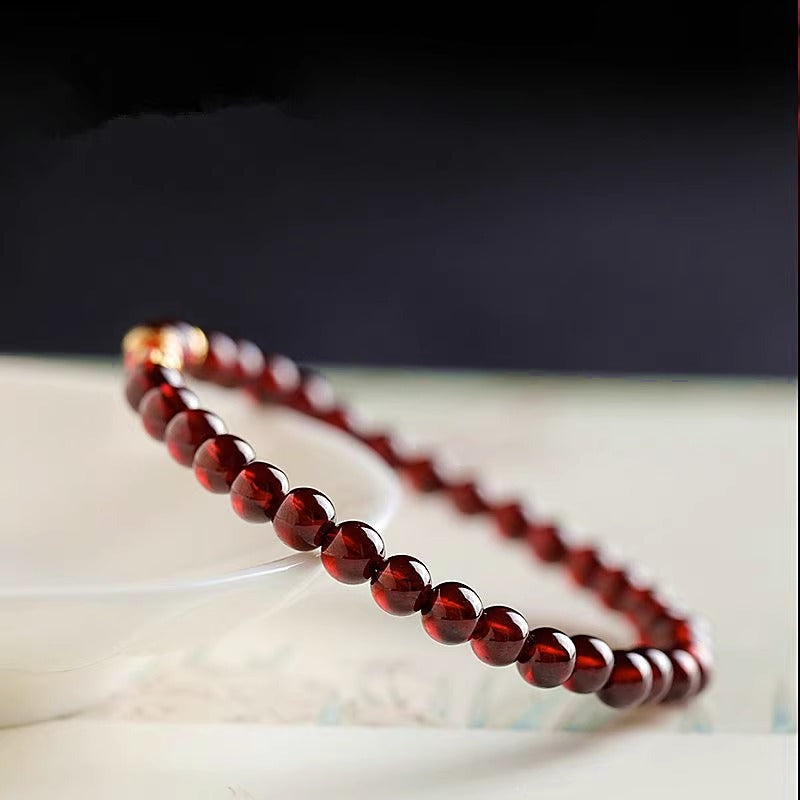 Natural Wine Red Garnet Bracelet for Women, Light Luxury Niche Exquisite S925 Silver Koi Fish Feng Shui Bead Bracelet