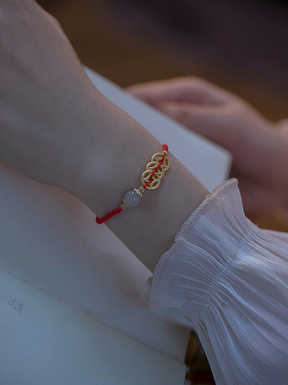 Wealth Rolling In" New Year Red String Bracelet with Hetian Jade Coin