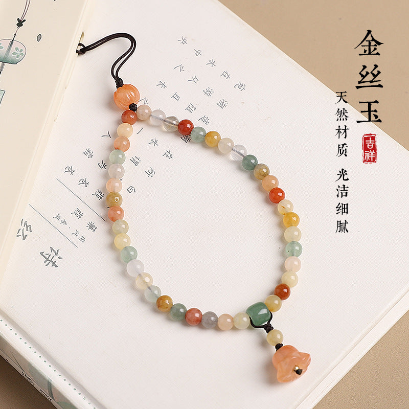 Gold Thread Jade Candy-Colored Phone Strap