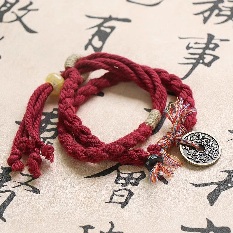 Handcrafted Braided Accessory in Retro Ethnic Style: Shan Gui Flower Coin Bracelet