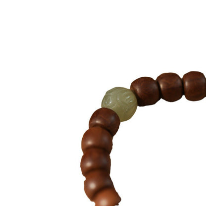 Six Dao Wood Bracelet for Men - Dragon Subduing Wood Buddhist Prayer Beads with Hetian Jade Accessories