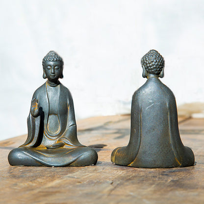 Zen-Inspired New Cast-Iron Imitation Premium in the Chinese Style Handcrafted, imaginative desktop ornament featuring a Shakyamuni Buddha figurine