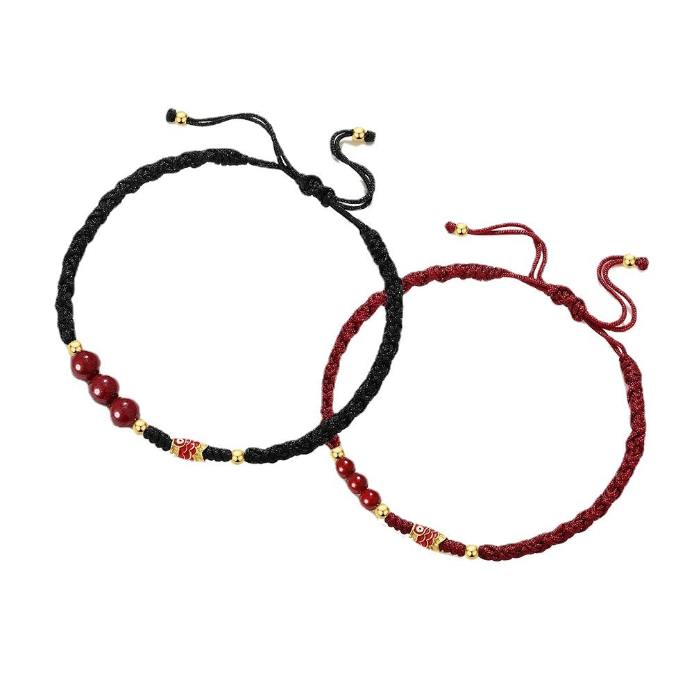 Couple's Red Vermilion Rope Braided Bracelet