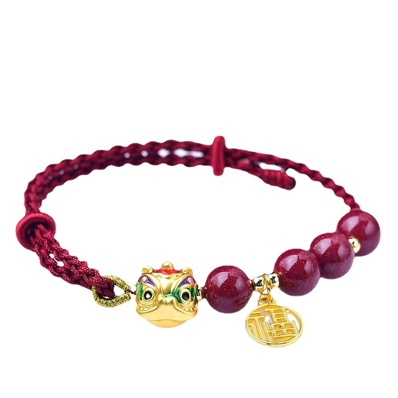 Natural Cinnabar with Sand Gold Awakening Lion Bracelet