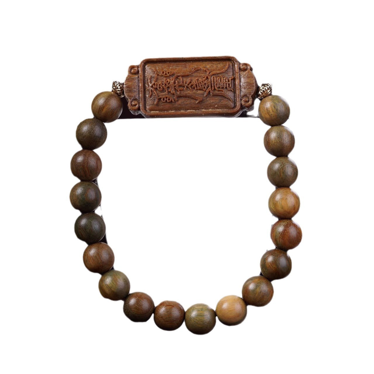 Green Sandalwood Bracelet for Women: Sandalwood Buddhist Beads with Tai Sui Amulet.