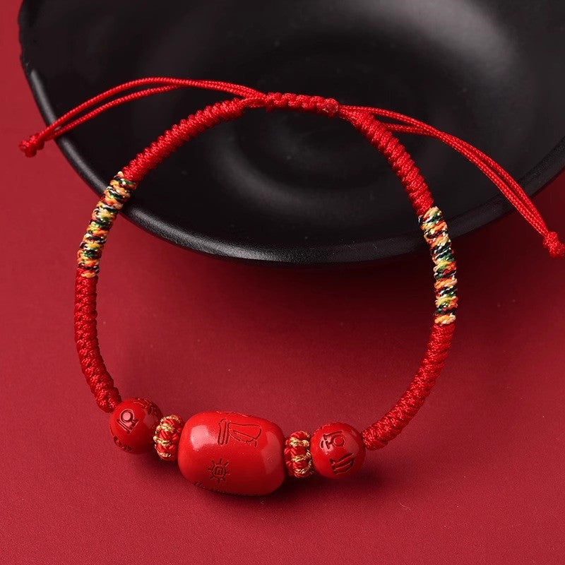 2025 Red Thread Bracelet with Vermilion for the Year of the Snake – Zodiac Protection Bracelet for Snake, Tiger, Monkey, and Pig Signs, Handwoven with Blessings for Birth Year & Feng Shui Energy