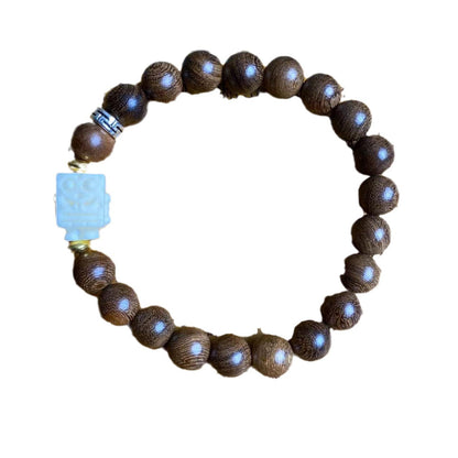 Golden Sandalwood Beaded Bracelet with Ivory Nut Carving of SpongeBob, New Chinese Style Sandalwood Bracelet