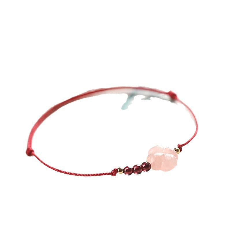 Pink Quartz Four-Leaf Clover Bracelet for Women with Red String