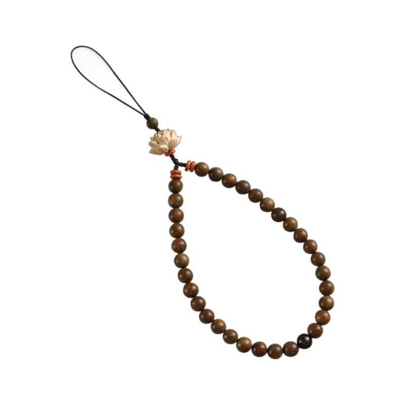 Sandalwood Phone Pendant - Boxwood Lotus, Green Sandalwood, and Rosewood Short Phone Chain Accessory