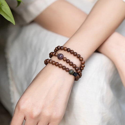 Golden Silk Sandalwood Simple Fresh Buddha Bead Bracelet