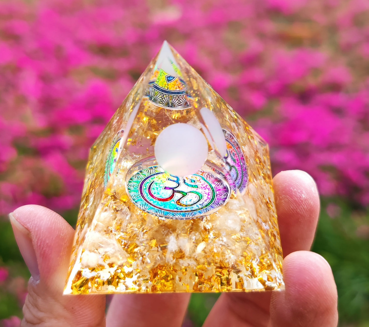 Crystal Ball Stone Pyramid Resin Home Decor Ornament