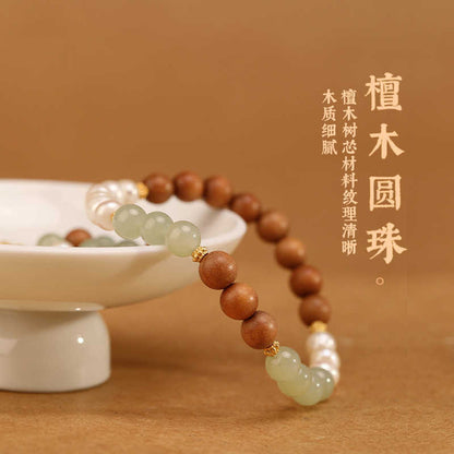 "Green Mountain Elegance" Pearl and Laoshan Sandalwood Bracelet - Women's New Chinese Style Semi-Mountain Semi-Water Luxurious Bracelet