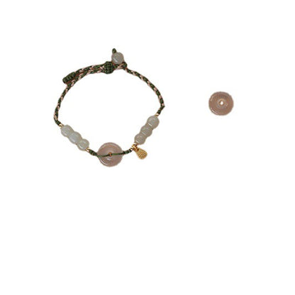 Hetian Jade Lychee Frost Peace Button Braided Adjustable Bracelet