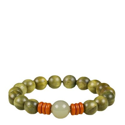 Green Sandalwood Bracelet for Men and Women – High-Quality Hetian Jade Bead Bracelet