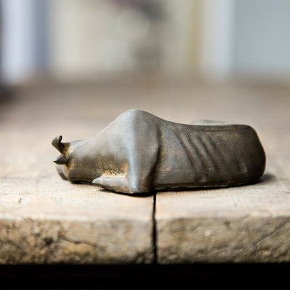 Innovative Rust-Finished Miniature Buffalo Figure in the Chinese Style of Cast Iron
