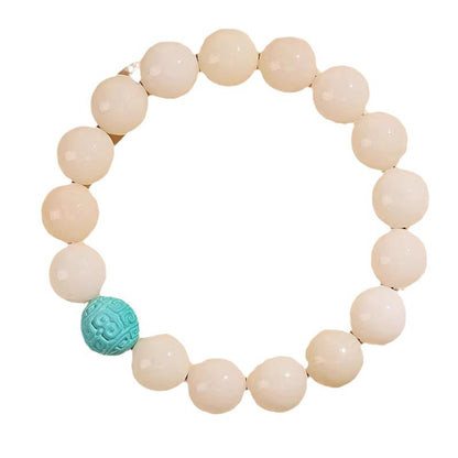 Natural White Jade Bodhi Bracelet for Women - Genuine Buddhist Prayer Beads with Spiral Pattern, Handheld Cultural Jewelry Bracelet