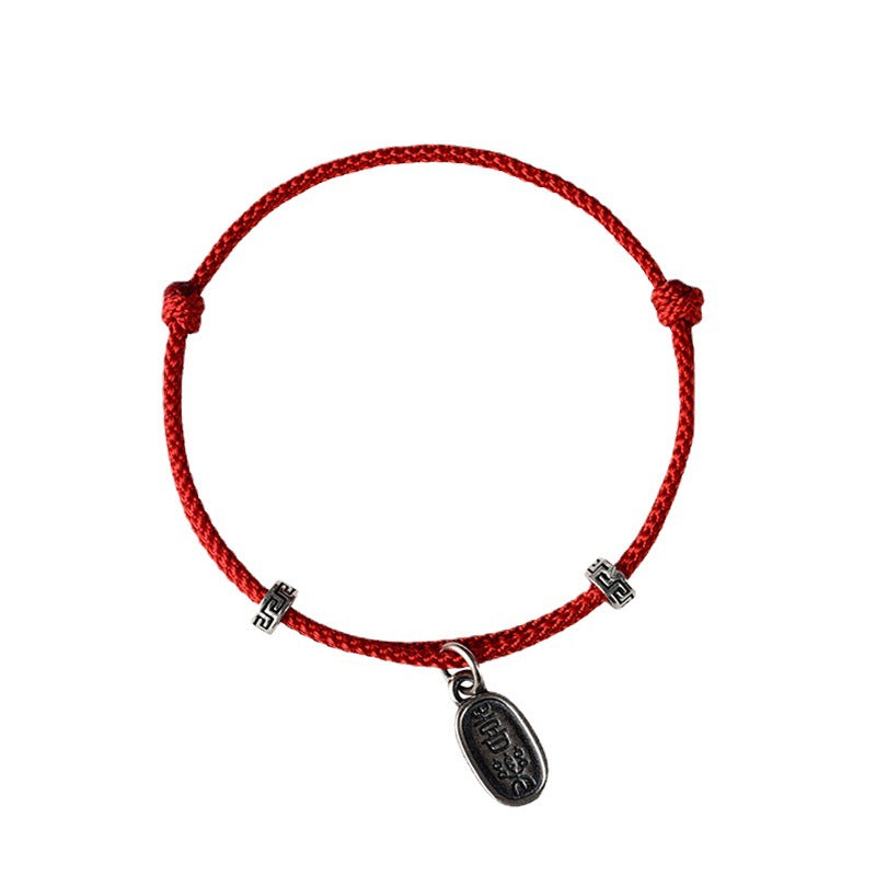 Peace and Joy Couple's Bracelet with Sterling Silver and New Lucky Red Rope Braiding