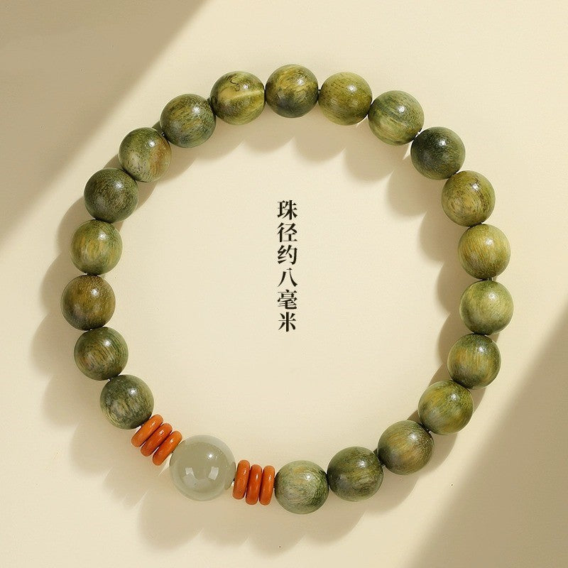 Green Sandalwood Bracelet for Men and Women – High-Quality Hetian Jade Bead Bracelet