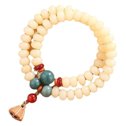 White Jade Bodhi Multi-Wrap Bracelet with Milk Bean