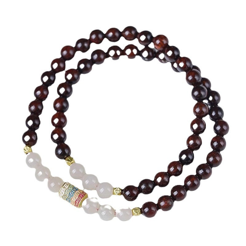 "Small Leaf Red Sandalwood Bead Bracelet for Women, Ethnic National Style Cultural Handcraft Bracelet"