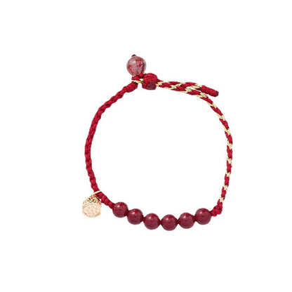 Good Luck Lotus Red Cinnabar Bead Bracelet with Braided Cord