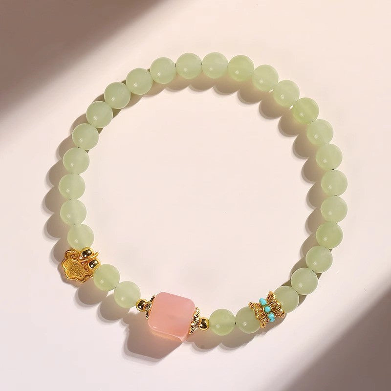 Natural Agate Beaded Bracelet with Qing Jade Single Loop