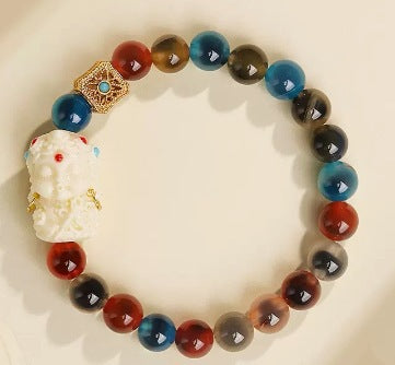 Sugar Heart Glass Bead Bracelet with Green Tara Agate Mantra Charm