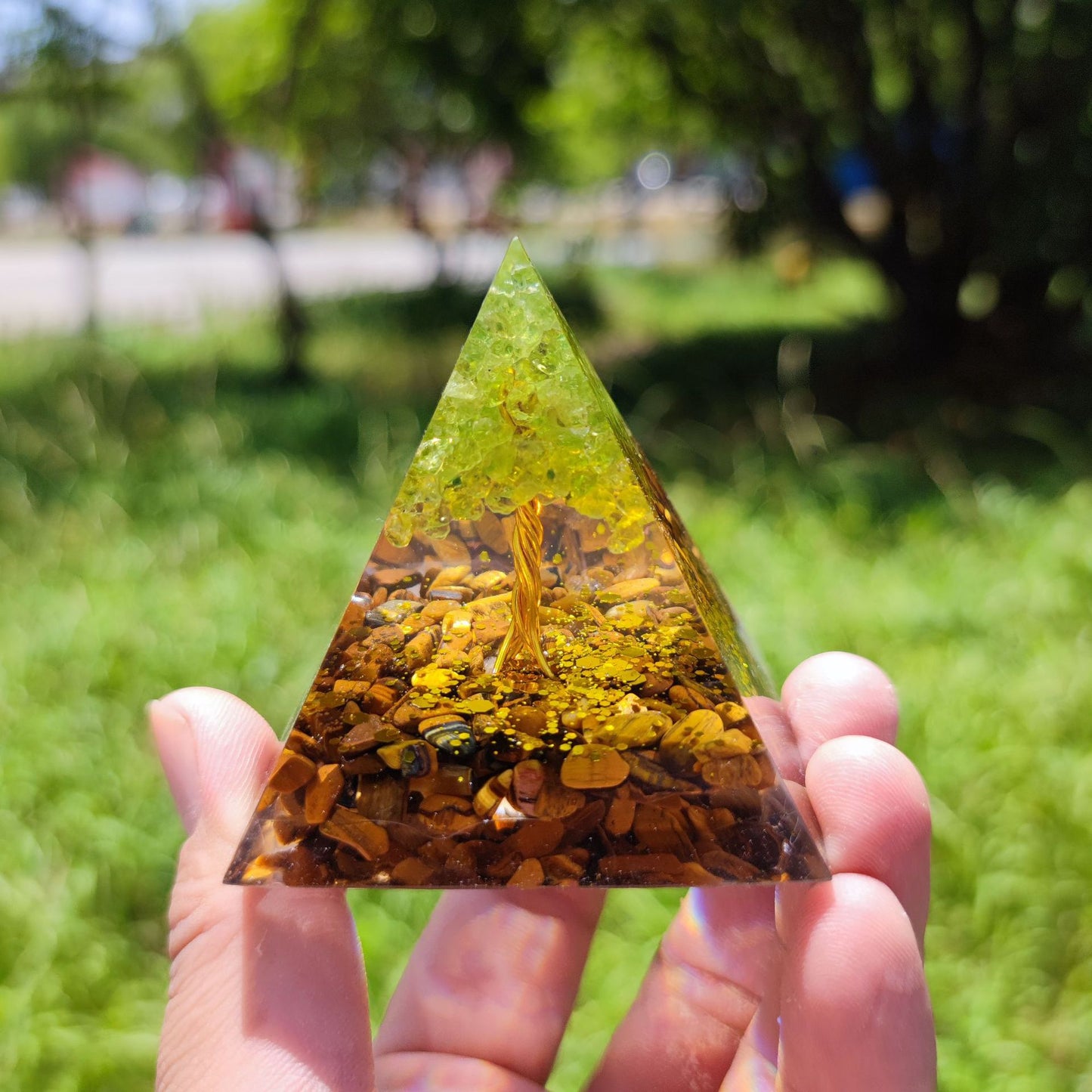 Crystal Ball Stone Pyramid Resin Home Decor Ornament