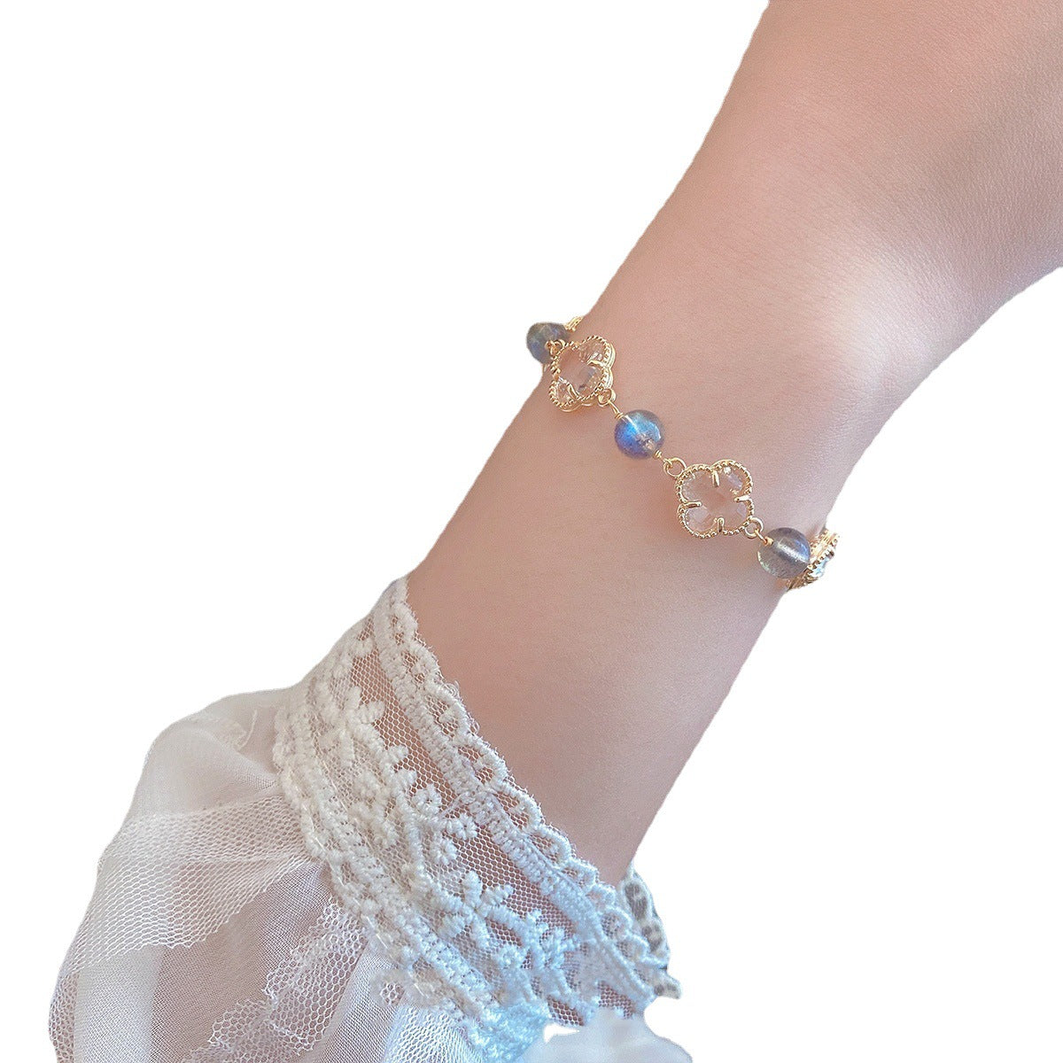 Amethyst Moonstone Four-Leaf Clover Bracelet