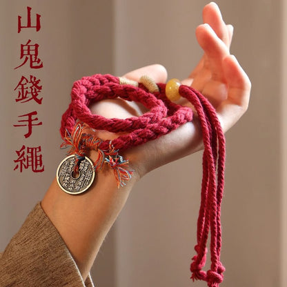 Handcrafted Braided Accessory in Retro Ethnic Style: Shan Gui Flower Coin Bracelet