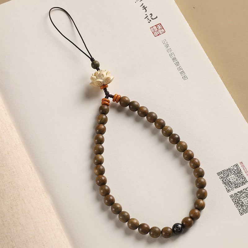 Sandalwood Phone Pendant - Boxwood Lotus, Green Sandalwood, and Rosewood Short Phone Chain Accessory
