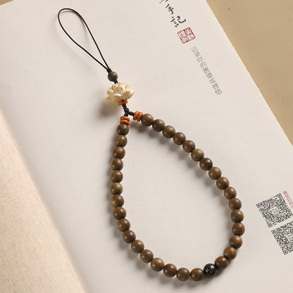 Sandalwood Phone Pendant - Boxwood Lotus, Green Sandalwood, and Rosewood Short Phone Chain Accessory