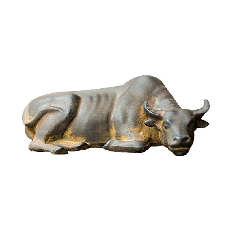 Innovative Rust-Finished Miniature Buffalo Figure in the Chinese Style of Cast Iron