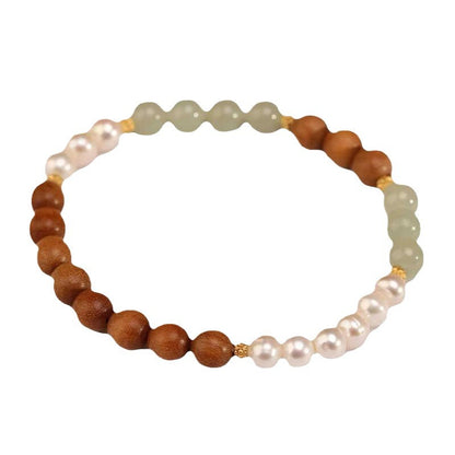 "Green Mountain Elegance" Pearl and Laoshan Sandalwood Bracelet - Women's New Chinese Style Semi-Mountain Semi-Water Luxurious Bracelet