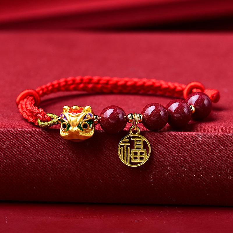 Natural Cinnabar with Sand Gold Awakening Lion Bracelet