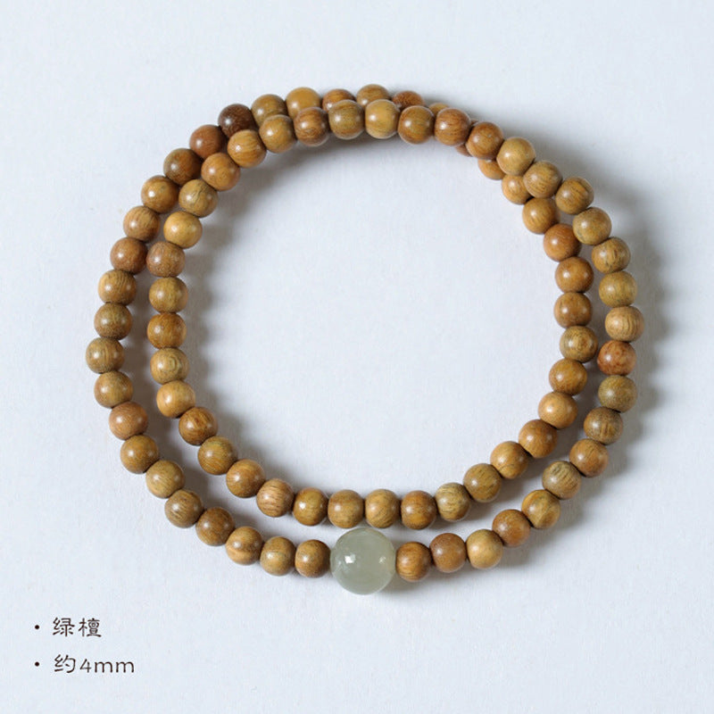 New Chinese Style Hetian Jade Fortune Bead Double-Layer Sandalwood Bracelet