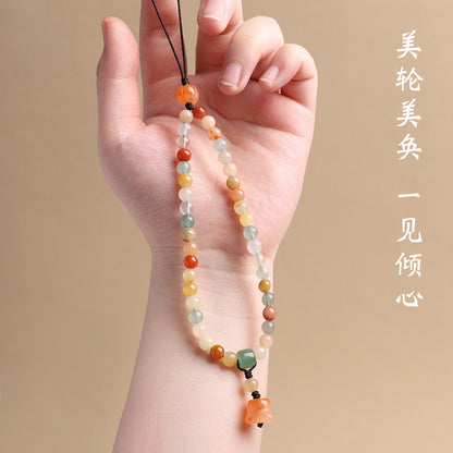 Gold Thread Jade Candy-Colored Phone Strap