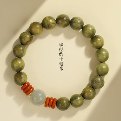 Green Sandalwood Bracelet for Men and Women – High-Quality Hetian Jade Bead Bracelet