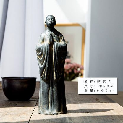 Zen-Inspired Chinese Monk Amitabha Buddha Ornament with Hands Clasped in Prayer for Tea Table Decoration