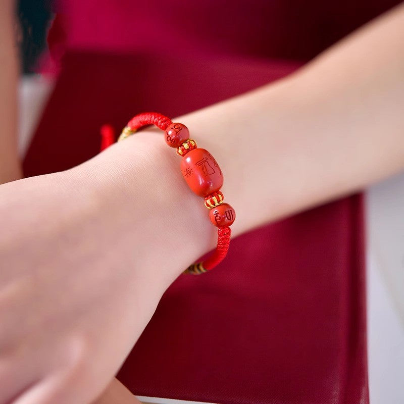 2025 Red Thread Bracelet with Vermilion for the Year of the Snake – Zodiac Protection Bracelet for Snake, Tiger, Monkey, and Pig Signs, Handwoven with Blessings for Birth Year & Feng Shui Energy