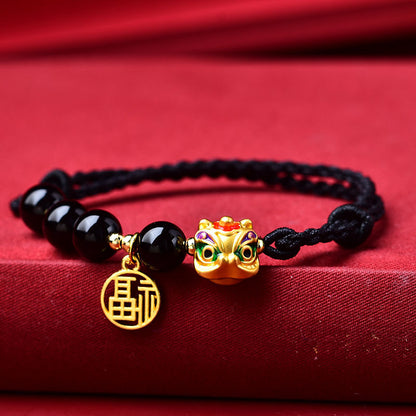 Natural Cinnabar with Sand Gold Awakening Lion Bracelet